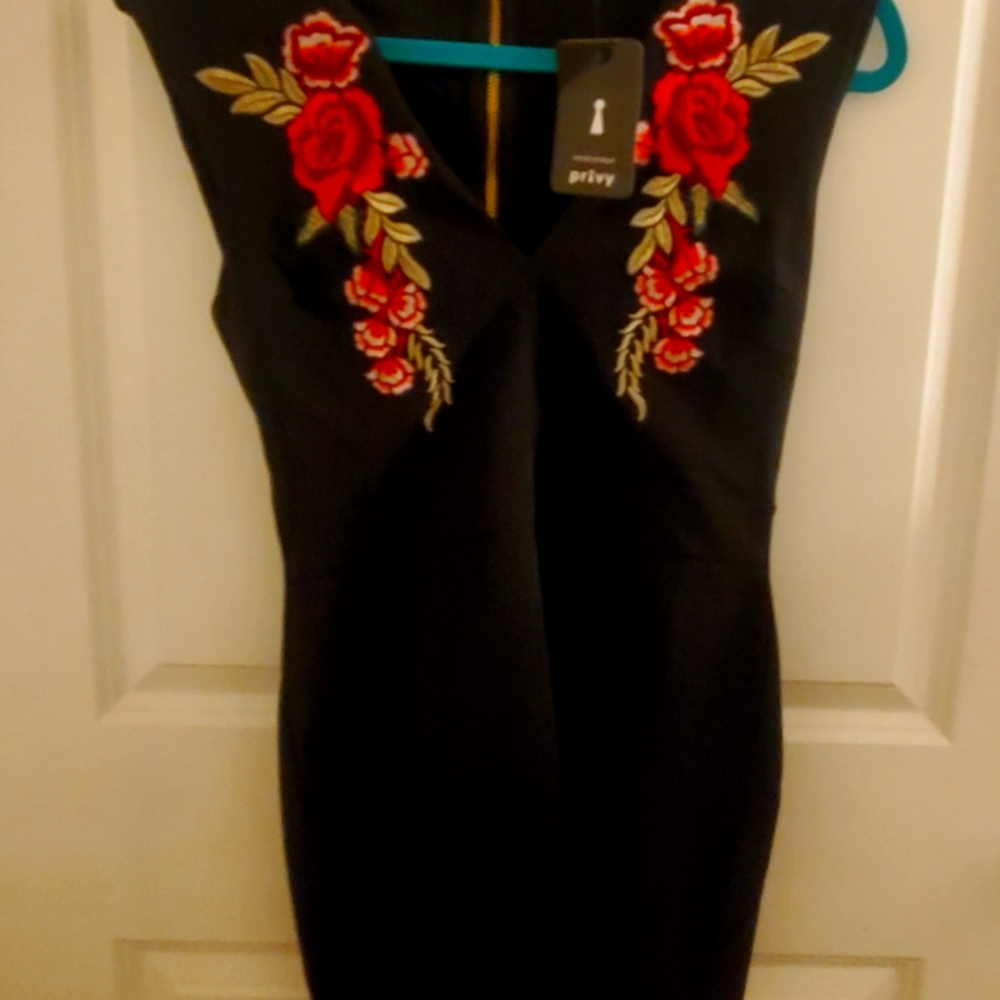 Deep V-neck Embroidered Dress